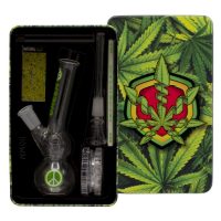 Amsterdam Greenline Double Bubble Base Glass Bong Gift Set | 5.5 Inch