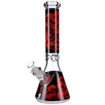 Glass Beaker Ice Bong with Skull Print