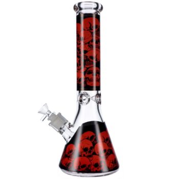 Glass Beaker Ice Bong with Skull Print