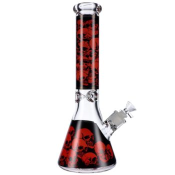 Glass Beaker Ice Bong with Skull Print