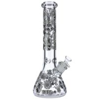 Glass Beaker Ice Bong with Tribal Drummer Print | 14 Inch