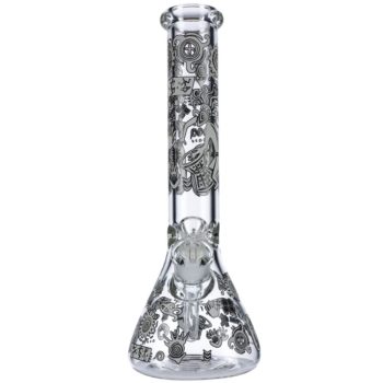 Glass Beaker Ice Bong with Tribal Drummer Print | 14 Inch