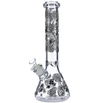 Glass Beaker Ice Bong with Tribal Drummer Print | 14 Inch