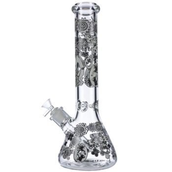 Glass Beaker Ice Bong with Tribal Drummer Print | 14 Inch