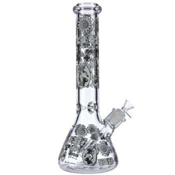 Glass Beaker Ice Bong with Tribal Drummer Print | 14 Inch