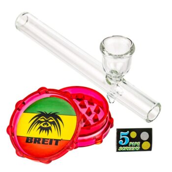 Breit Straight Mini Bong Set with Glass Steamroller in Case