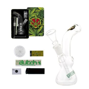 Amsterdam Greenline Double Bubble Base Glass Bong Gift Set | 6.3 Inch