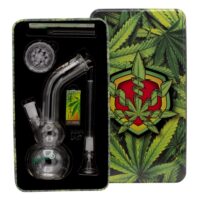 Amsterdam Greenline Double Bubble Base Glass Bong Gift Set | 8.5 Inch