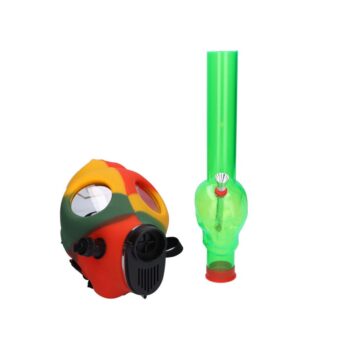 Silicone Gas Mask Bong with Acrylic Skull Tube | Rasta